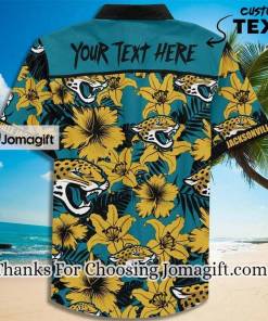 NFL Jacksonville Jaguars Custom Name Teal Flower Gold Hawaiian Shirt Aloha Shirt