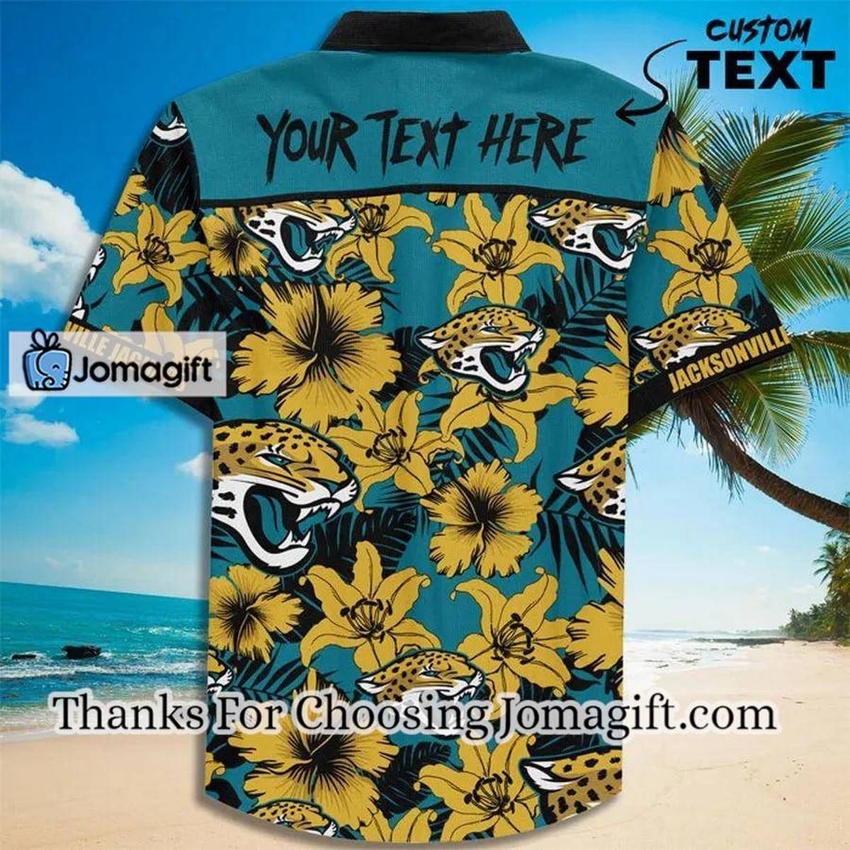 NFL Jacksonville Jaguars Custom Name Teal Flower Gold Hawaiian Shirt Aloha Shirt