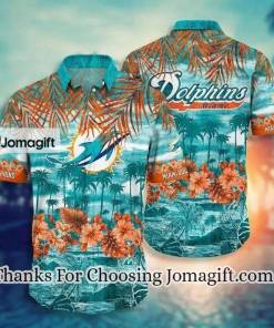 [Amazing] NFL Miami Dolphins Aqua Orange Flowers Hawaiian Shirt Gift