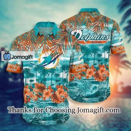 [Amazing] NFL Miami Dolphins Aqua Orange Flowers Hawaiian Shirt Gift