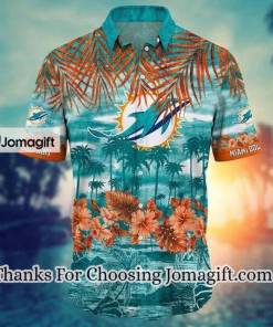 NFL Miami Dolphins Aqua Orange Flowers Hawaiian Shirt Aloha Shirt 2