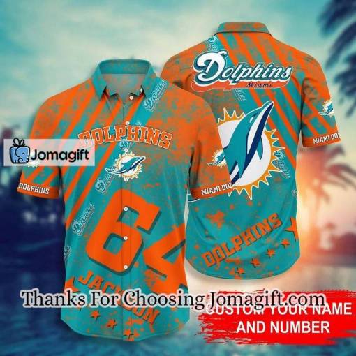 [Personalized] NFL Miami Dolphins Custom Name Number Aqua Orange Hawaiian Shirt Gift