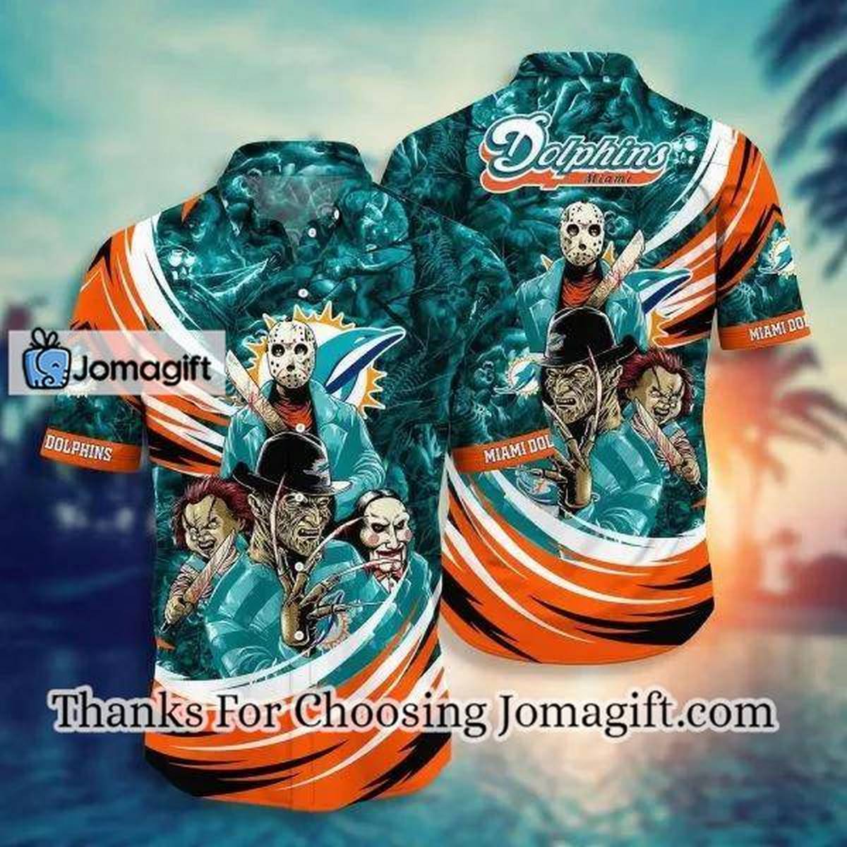 NFL Miami Dolphins Halloween Aqua Orange Hawaiian Shirt Aloha Shirt 1