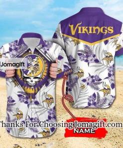 [Personalized] NFL Minnesota Vikings Custom Name Skull Hawaiian Shirt Gift