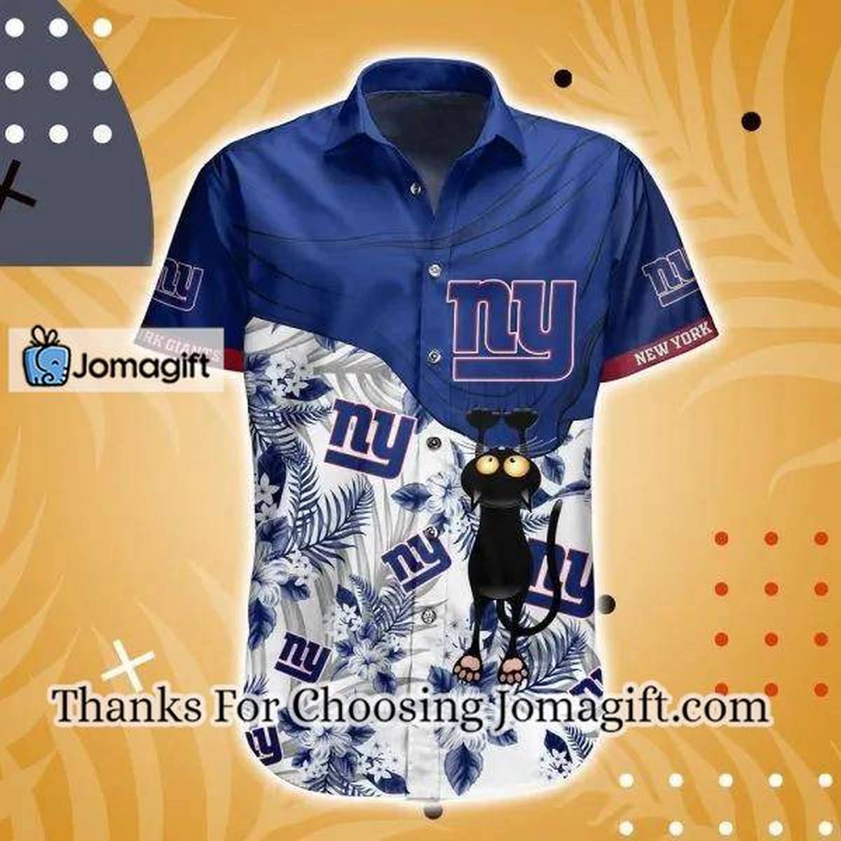 NFL New York Giants Black Cat Navy Blue Hawaiian Shirt Aloha Shirt 2