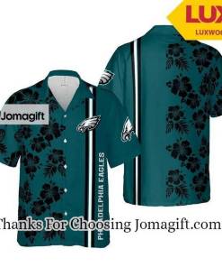NFL Philadelphia Eagles Green Flower Black Hawaiian Shirt Aloha Shirt