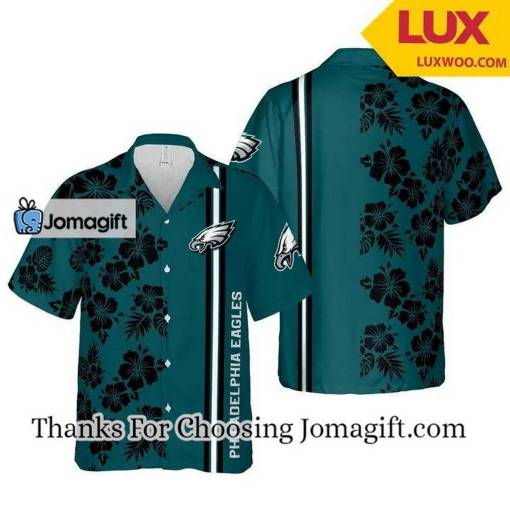 [Personalized] NFL Philadelphia Eagles Green Flower Black Hawaiian Shirt Gift