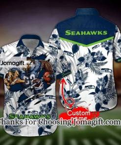NFL Seattle Seahawks Custom Name Mascot White Hawaiian Shirt Aloha Shirt