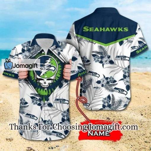 [Personalized] NFL Seattle Seahawks Custom Name Skull White Hawaiian Shirt Gift