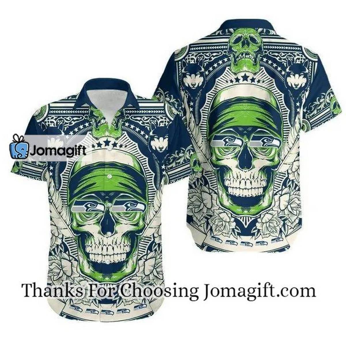 NFL Seattle Seahawks Green Skull Hawaiian Shirt V2 Aloha Shirt