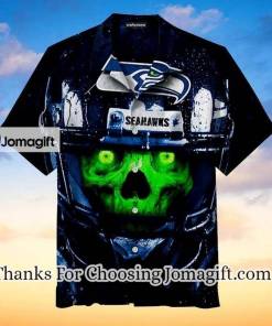 [Personalized] NFL Seattle Seahawks Navy Green Skull Hawaiian Shirt Gift