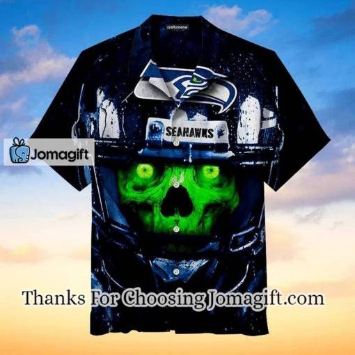 [Personalized] NFL Seattle Seahawks Navy Green Skull Hawaiian Shirt Gift