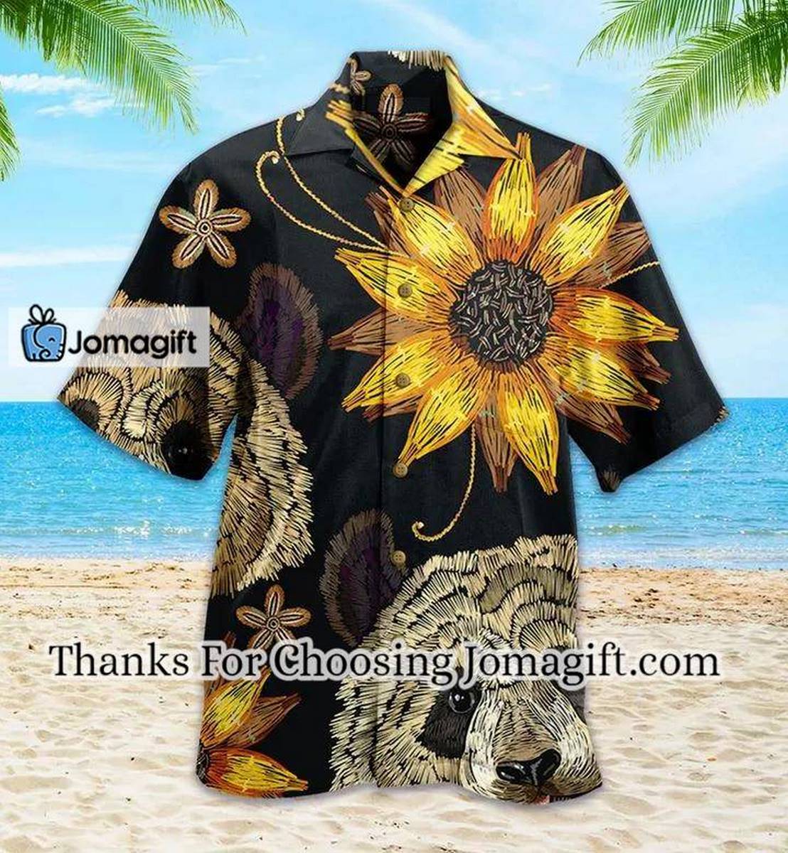 Panda Sunflower Yellow Hawaiian Shirt 3D Panda Green Tropical Leaves Hawaiian Shirt Panda Lover Hawaiian Shirt For 1