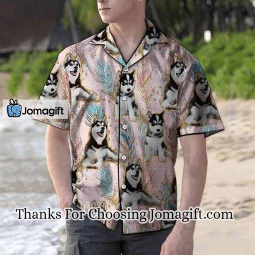 [Amazing] Playful Siberian Husky Boho Feather Pattern Hawaiian Shirt Gift