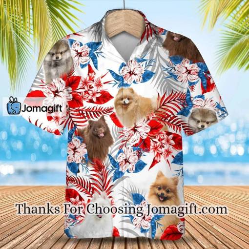 [Amazing] Pomeranian flower American flag Hawaiian Shirt Gift