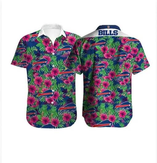 [Popular] Buffalo Bills Hawaiian Shirt Buffalo Bills Hibiscus Flowers Pink Blue