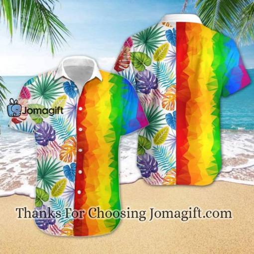 [Popular] Lgbt Hawaiian Shirt Rainbow Polygonal Tropical Leaves