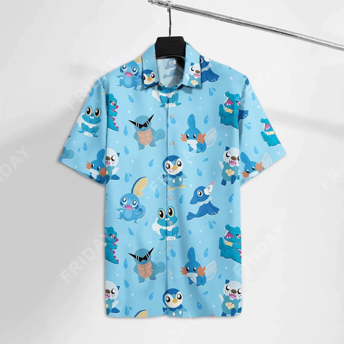 Popular Pokemon Hawaiian Shirt Water Pokemon Oshawott Squirtle Totodile Pattern Blue 1