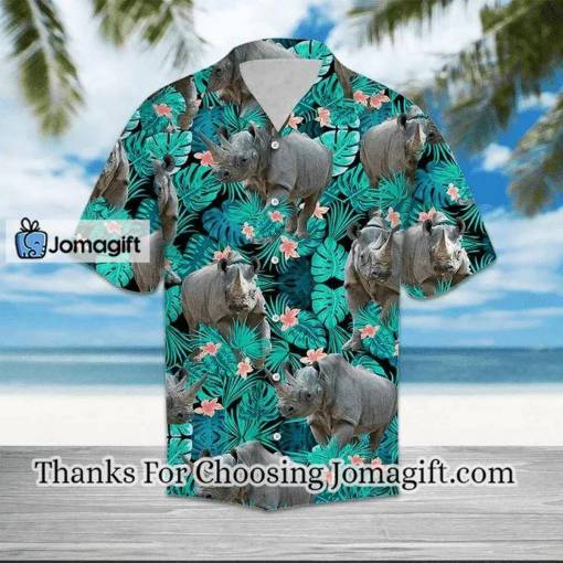 [Awesome] Rhino Tropical Leave And Flowers Hawaiian Shirt Gift