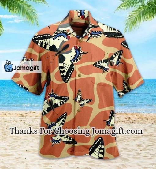 [Awesome] Skins Giraffe Machaon Butterflies Orange Hawaiian Shirt 3D Gift
