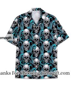 [Awesome] Skull Blue Pattern Short Tall Womensmall Hawaiian Shirt, Button Up Gift