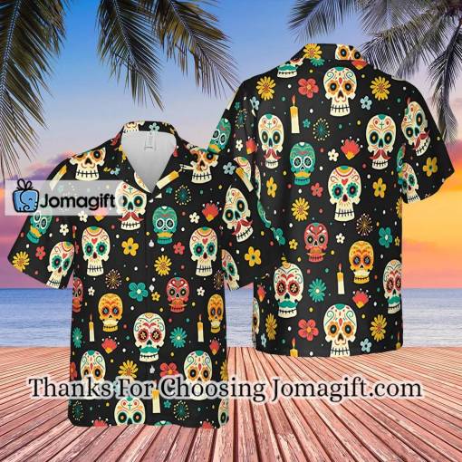 [Custom Name] Skull Day Of The Dead Pattern Flower Hawaiian Shirt Gift