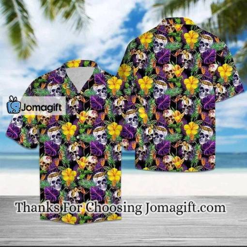 [Awesome] Skull Mix Frangipani Flower Vintage Hawaiian Shirt, Skull, Skull hawaii shirt Gift