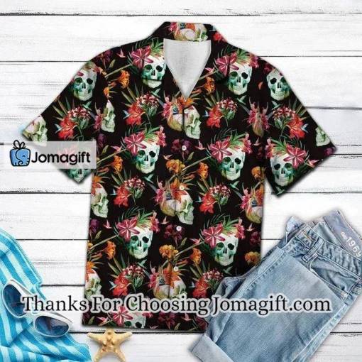 [Awesome] Smiling Skull Tropical Flower Hawaiian Shirt, Summer Gift