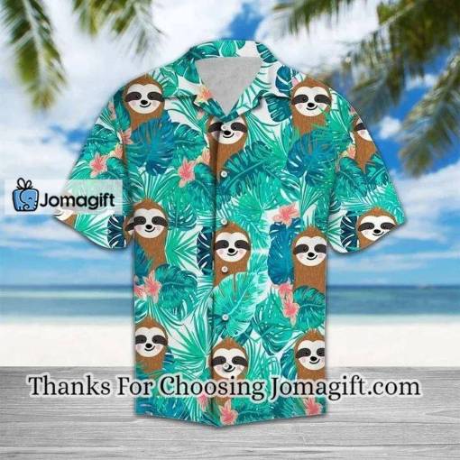 [Awesome] Smiling Sloth With Tropical Palm Leaves Summer Hawaiian Shirt Gift