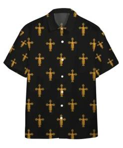 [Stylish] Jesus Hawaiian Shirt Medieval The Jesus Cross Pattern Black
