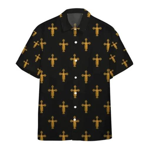 [Stylish] Jesus Hawaiian Shirt Medieval The Jesus Cross Pattern Black