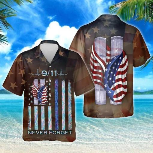 [Stylish] Patriot Day Hawaiian Shirt Septemberth Neverget American Flag Brown