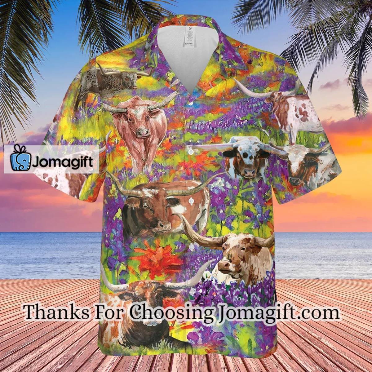 Texas Longhorn In The Bluebonnet Feild Hawaiian Shirt For Aloha Shirt AH2031 1