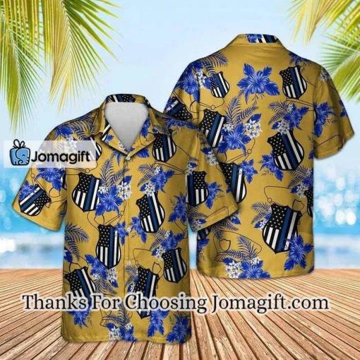 [Awesome] Thin Blue Line US Emblem With Flowers Pattern Hawaiian Shirt Gift