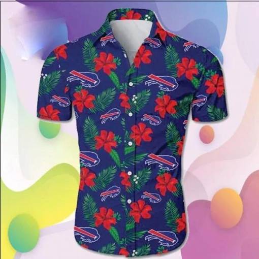[Trendy] Buffalo Bills Hawaiian Shirt Buffalo Bills Hibiscus Flowers Red Blue