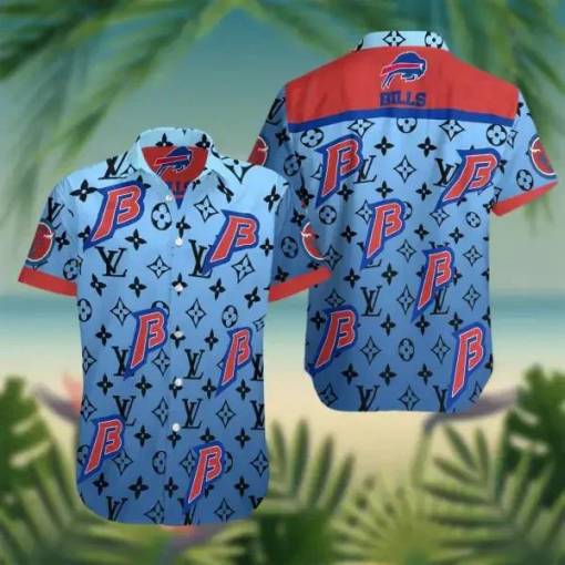 [Trendy] Buffalo Bills Hawaiian Shirt Buffalo Symbol Lv Pattern Blue