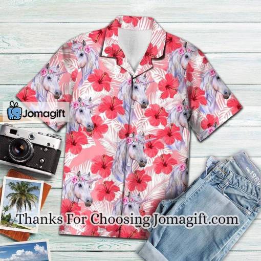 [Popular] Unicorn Tropical Flowers Hibiscus Hawaiian Shirt, Unicorn Lover Hawaiian Shirt Gift