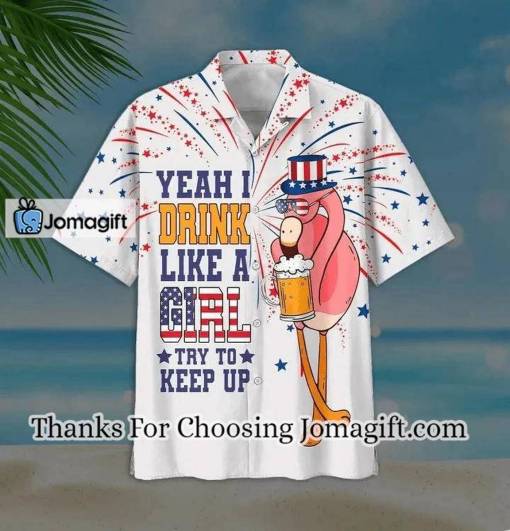 [Popular] Yeah I Drink Like A Girl Charming Flamingo And Beer White Theme Hawaiian Shirt Gift