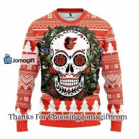 Baltimore Orioles Skull Flower Ugly Christmas Ugly Sweater 3
