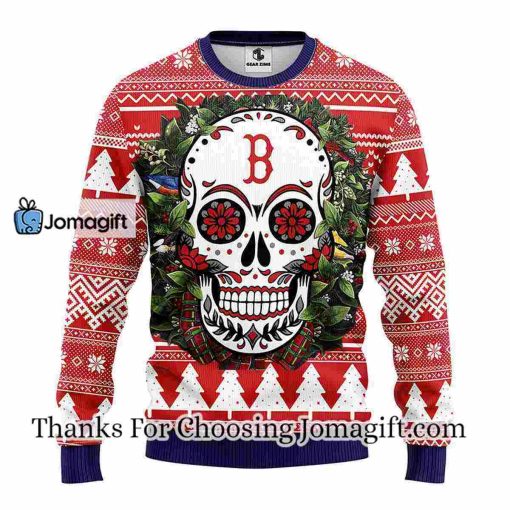 Boston Red Sox Skull Flower Ugly Christmas Ugly Sweater