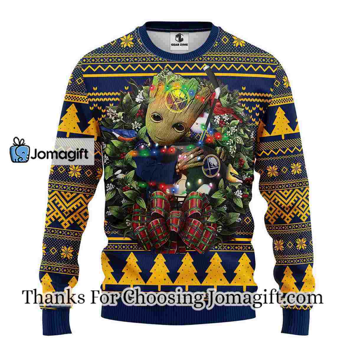 Buffalo Sabres Groot Hug Christmas Ugly Sweater 3
