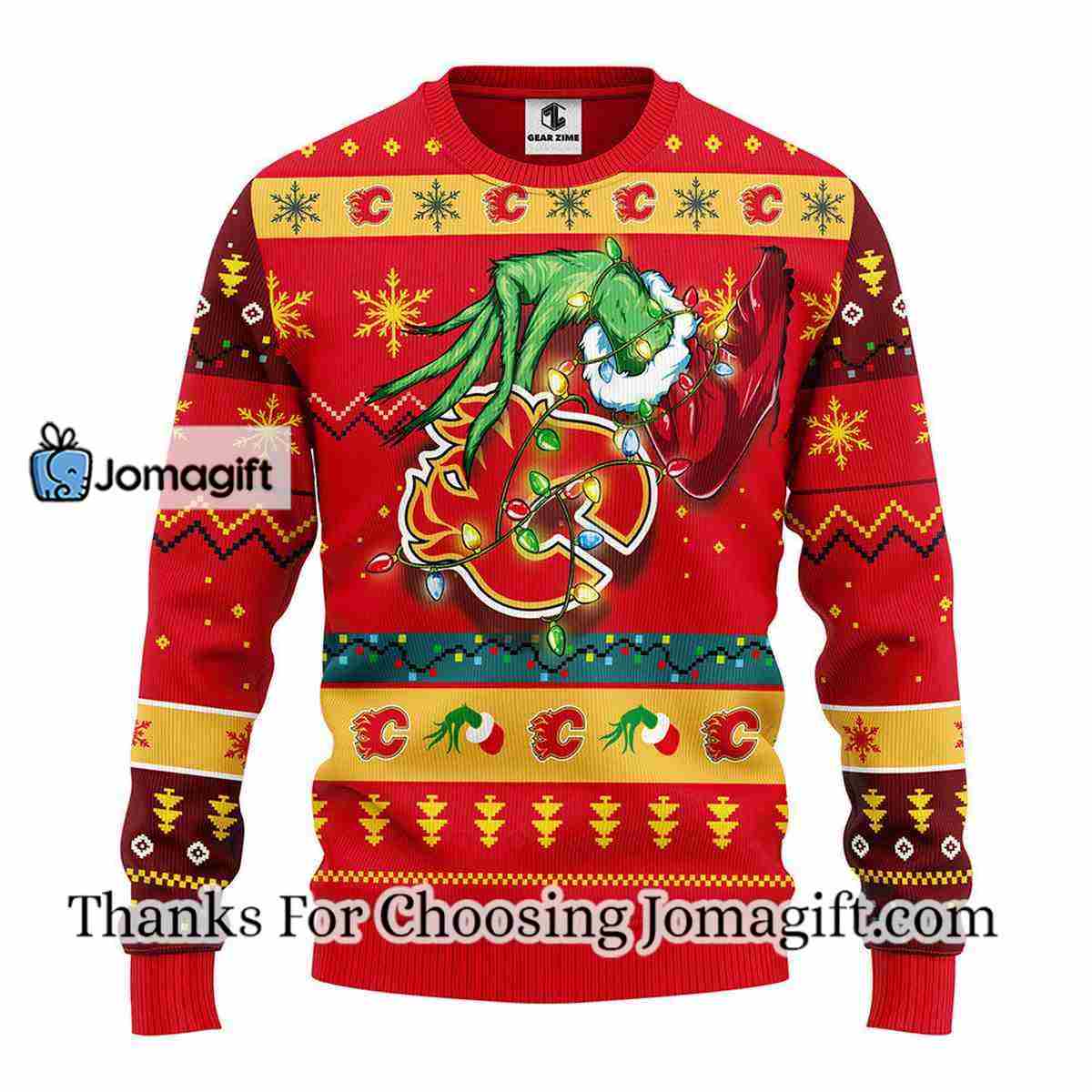 Calgary Flames Grinch Hug Christmas Ugly Sweater - Freedomdesign