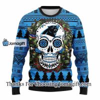 Carolina Panthers Skull Flower Ugly Christmas Ugly Sweater