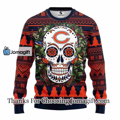 Chicago Bears Skull Flower Ugly Christmas Ugly Sweater