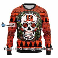 Cincinnati Bengals Skull Flower Ugly Christmas Ugly Sweater 3