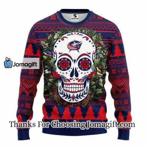 Columbus Blue Jackets Skull Flower Ugly Christmas Ugly Sweater