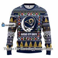 Los Angeles Rams Grateful Dead Ugly Christmas Fleece Sweater 3