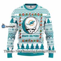 Miami Dolphins Grateful Dead Ugly Christmas Fleece Sweater