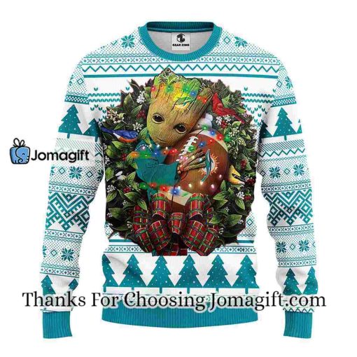 Miami Dolphins Groot Hug Christmas Ugly Sweater
