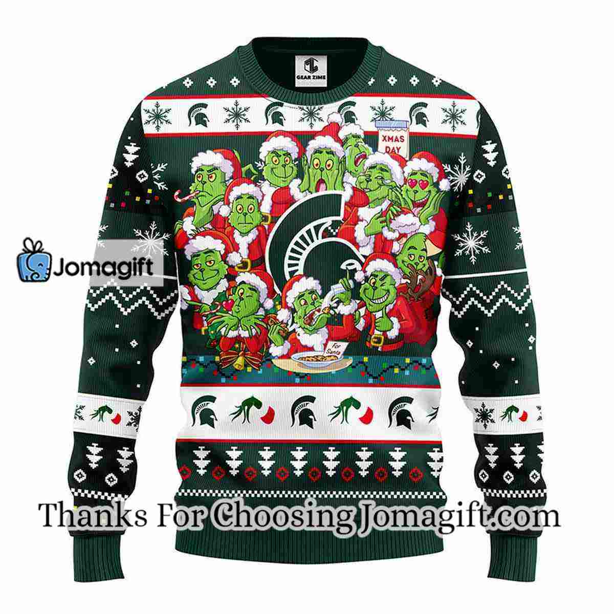 Michigan State Spartans 12 Grinch Xmas Day Christmas Ugly Sweater 3